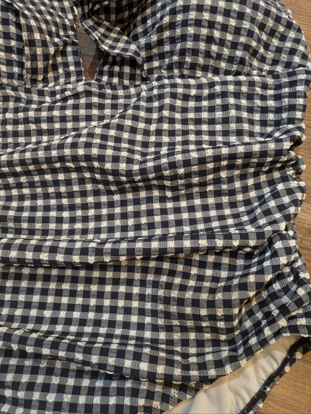 NWT J. Crew Ruched Ruffle Navy White Gingham Seersucker One-Piece Swimsuit Sz 18 - Picture 5 of 13